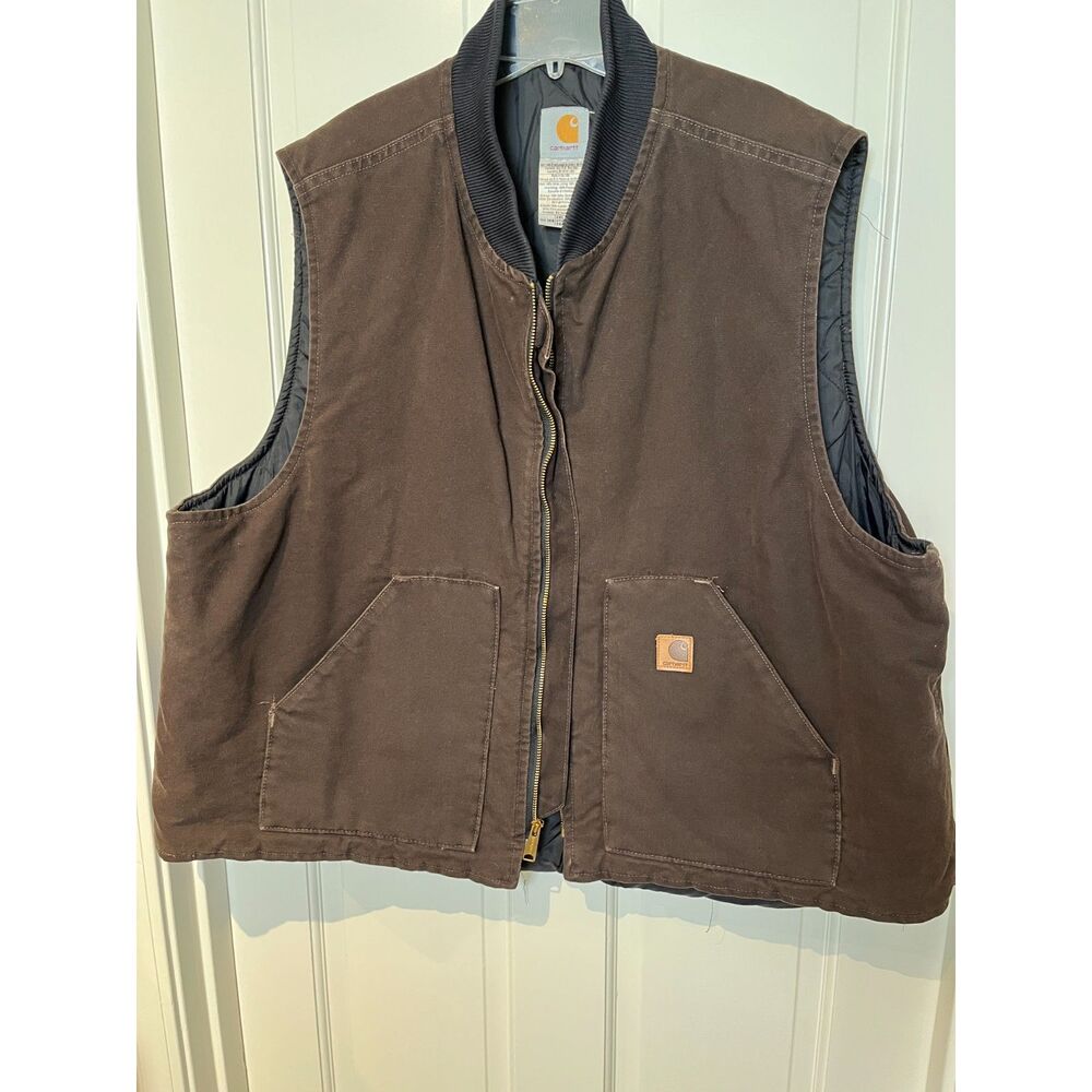 Vintage Carhartt V02 DKB Vest 3XL Made USA Dark Brown Arctic Quilt Lined Work
